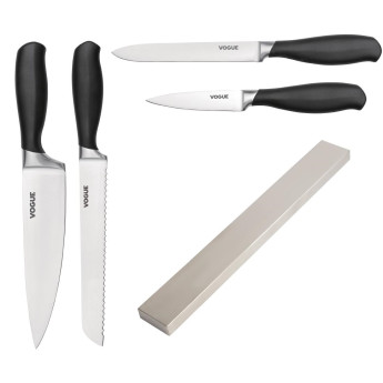 Vogue Prep Like A Pro 4-Piece Soft-Grip Knife Set With Magnetic Rack - Click to Enlarge