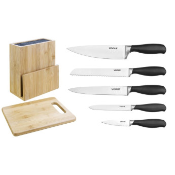 Vogue Prep Like A Pro 5-Piece Soft-Grip Knife Set With Knife Block and Chopping Board - Click to Enlarge