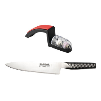 Global Classic Chefs Knife 20cm With Knife Sharpener - Click to Enlarge