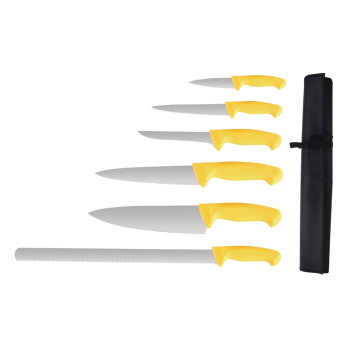 Vogue Yellow Handle 6 Piece Knife Set with Wallet - Click to Enlarge