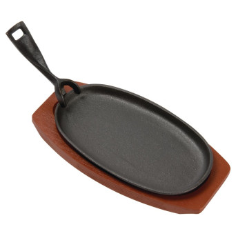 Olympia Cast Iron Oval Sizzler with Wooden Stand 240mm (Pack of 6) - Click to Enlarge