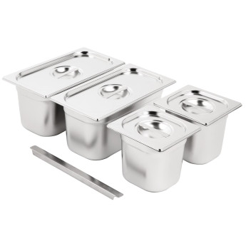 Vogue Stainless Steel Gastronorm Pan Set 2x 1/3 2 x 1/6 with Lids - Click to Enlarge