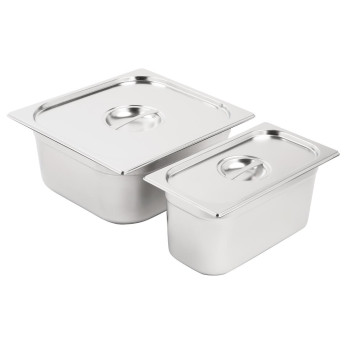 Vogue Stainless Steel Gastronorm Pan Set 1/3 and 2/3 with Lids - Click to Enlarge