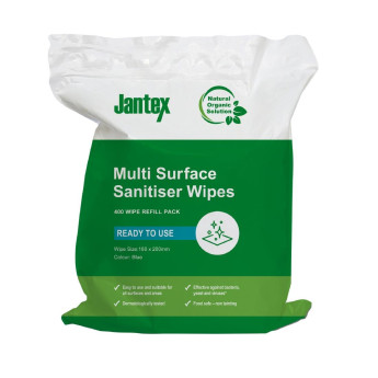 Jantex Green RTU Surface Sanitiser Wipes Refill Pack 200mm (Pack of 400) - Click to Enlarge
