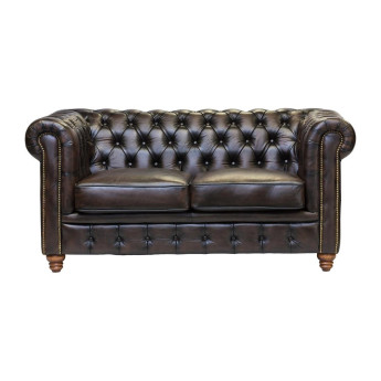 Chesterfield Leather Two-Seater Sofa Antique Brown - Click to Enlarge