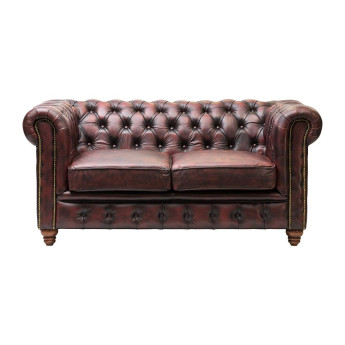 Chesterfield Leather Two-Seater Sofa Antique Red - Click to Enlarge