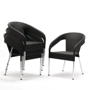 Bolero Wicker Wraparound Bistro Chairs Charcoal (Pack of 4) - Click to Enlarge
