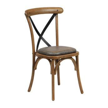 Bristol Dining Chair Weathered Oak with Padded Seat Saddle Ash (Pack of 2) - Click to Enlarge