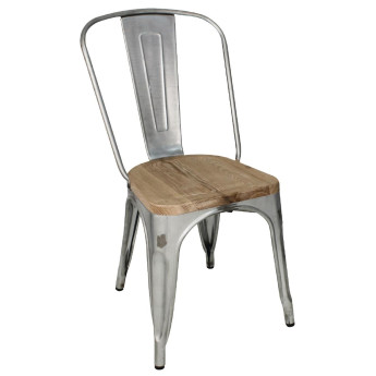 Bolero Bistro Side Chairs with Wooden Seat Pad Galvanised Steel (Pack of 4) - Click to Enlarge