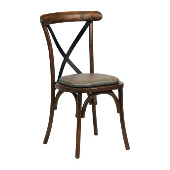 Bristol Dining Chair Vintage with Padded Seat Saddle Ash (Pack of 2) - Click to Enlarge