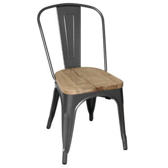Bolero Bistro Side Chairs with Wooden Seat Pad Gun Metal (Pack of 4) - Click to Enlarge
