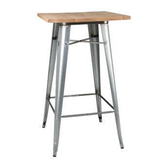 Bolero Bistro Bar Table with Wooden Top Galvanised Steel (Single) - Click to Enlarge