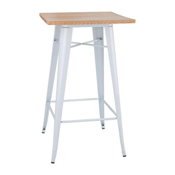 Bolero Bistro Bar Table with Wooden Top White (Single) - Click to Enlarge