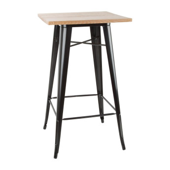Bolero Bistro Bar Table with Wooden Top Black - Click to Enlarge