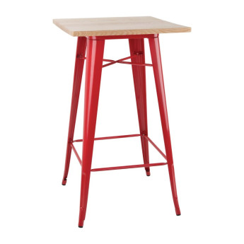 Bolero Bistro Bar Table with Wooden Top Red (Single) - Click to Enlarge