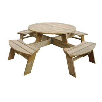Rowlinson Round Wooden Picnic Table 6.5ft - Click to Enlarge