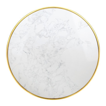 Bolero Round Marble Tabletop with Brass Effect Rim White 600mm - Click to Enlarge