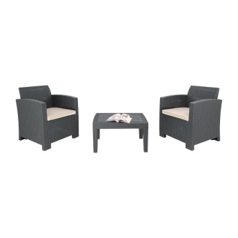 Bolero PP Armchair and Table Wicker Set Grey - Click to Enlarge