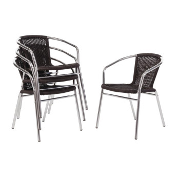 Bolero Aluminium and Black Wicker Chairs Black (Pack of 4) - Click to Enlarge