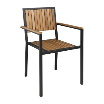 Bolero Steel & Acacia Armchair (Pack of 4) - Click to Enlarge