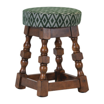 Classic Rubber Wood Low Bar Stool with Green Diamond Seat (Pack of 2) - Click to Enlarge