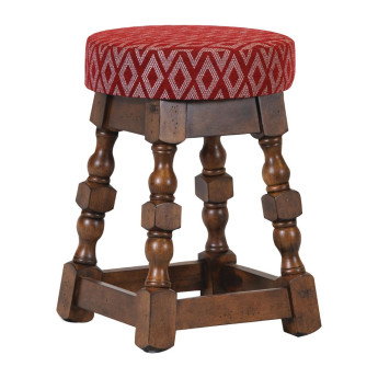 Classic Rubber Wood Low Bar Stool with Red Diamond Seat (Pack of 2) - Click to Enlarge