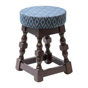 Classic Dark Wood Low Bar Stool with Blue Diamond Seat (Pack of 2) - Click to Enlarge