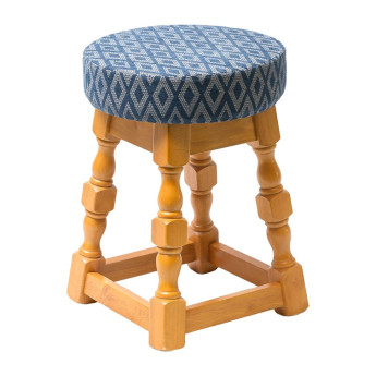 Classic Soft Oak Low Bar Stool with Blue Diamond Seat (Pack of 2) - Click to Enlarge