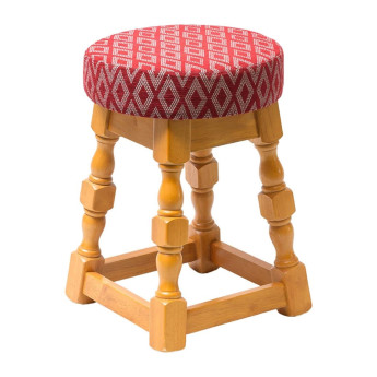 Classic Soft Oak Low Bar Stool with Red Diamond Seat (Pack of 2) - Click to Enlarge