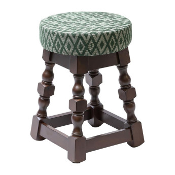 Classic Dark Wood Low Bar Stool with Green Diamond Seat (Pack of 2) - Click to Enlarge