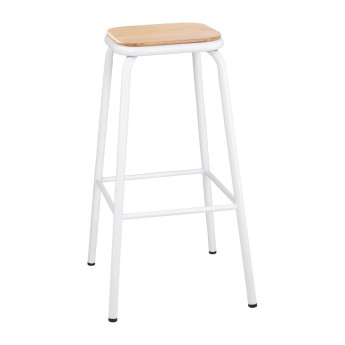 Bolero Cantina High Stools with Wooden Seat Pad White (Pack of 4) - Click to Enlarge