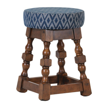 Classic Rubber Wood Low Bar Stool with Blue Diamond Seat (Pack of 2) - Click to Enlarge