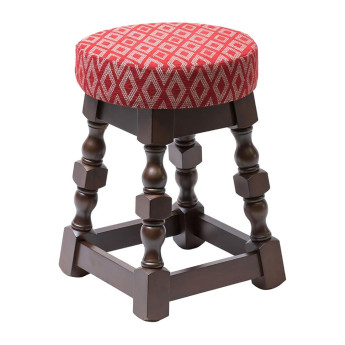 Classic Dark Wood Low Bar Stool with Red Diamond Seat (Pack of 2) - Click to Enlarge