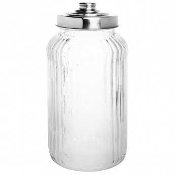 Olympia Ribbed Glass Storage Jar 1400ml (Pack of 6) - Click to Enlarge