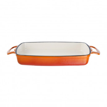Vogue Orange Rectangular Cast Iron Dish 1.8Ltr - Click to Enlarge