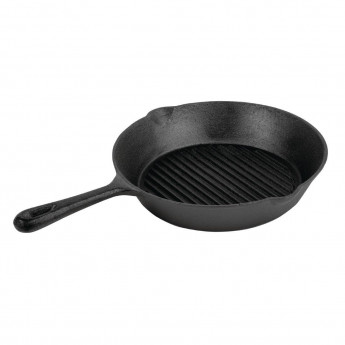 Vogue Round Cast Iron Ribbed Skillet Pan 267mm - Click to Enlarge