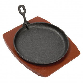 Olympia Cast Iron Round Sizzler with Wooden Stand - Click to Enlarge