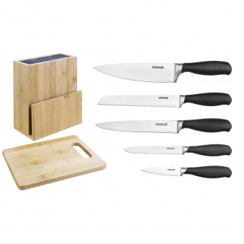 Vogue Prep Like A Pro 5-Piece Knife Set With Knife Block and Chopping Board - Click to Enlarge