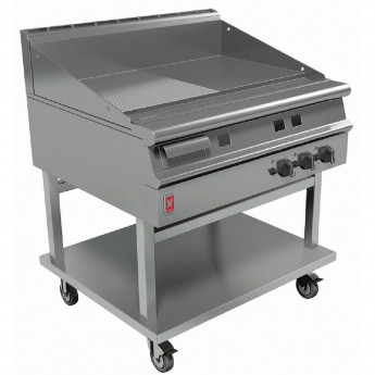 Falcon Dominator Plus 900mm Wide Half Ribbed Gas Griddle on Mobile Stand G3941R - Click to Enlarge