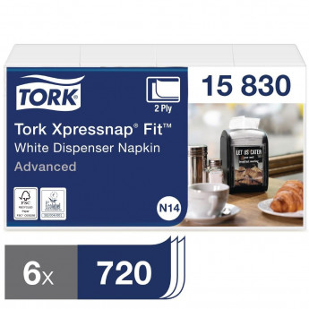 Tork Xpressnap Fit Recycled Dispenser Napkin White 2Ply (Pack of 6x720) - Click to Enlarge