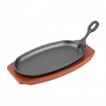 Olympia Cast Iron Oval Sizzler with Wooden Stand 240mm - Click to Enlarge
