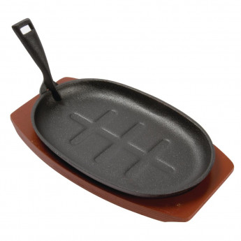 Olympia Cast Iron Oval Sizzler with Wooden Stand 280mm - Click to Enlarge