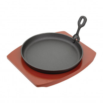 Olympia Cast Iron Round Sizzler with Wooden Stand - Click to Enlarge