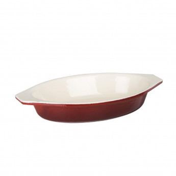 Vogue Red Oval Cast Iron Gratin Dish 650ml - Click to Enlarge