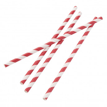 Fiesta Compostable Individually Wrapped Paper Straws Red Stripes (Pack of 250) - Click to Enlarge
