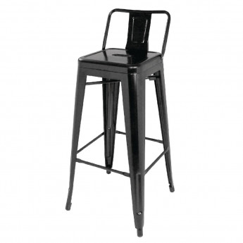 Bolero Bistro Steel High Stool with Backrest Black (Pack of 4) - Click to Enlarge