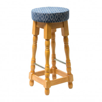 Classic Soft Oak High Bar Stool with Blue Diamond Seat (Pack of 2) - Click to Enlarge