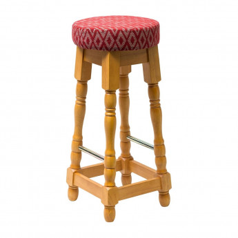 Classic Soft Oak High Bar Stool with Red Diamond Seat (Pack of 2) - Click to Enlarge