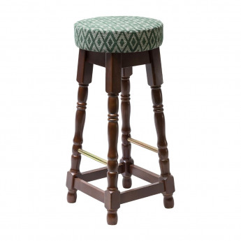 Classic Dark Wood High Bar Stool with Green Diamond Seat (Pack of 2) - Click to Enlarge