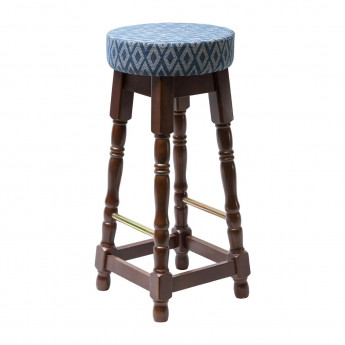 Classic Dark Wood High Bar Stool with Blue Diamond Seat (Pack of 2) - Click to Enlarge